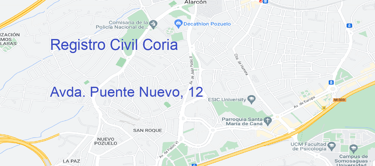 Oficina Calle Avda. Puente Nuevo, 12 en Coria - Registro Civil